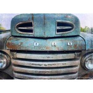 Vintage Ford Truck Grille Photography Print: Turquoise Patina Art Size 11x14